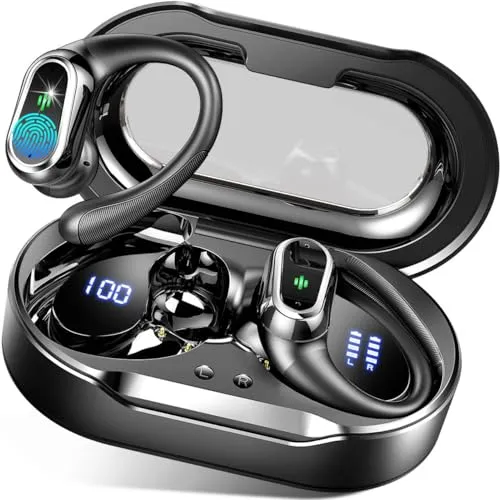 Wireless Earbuds, 2024 Bluetooth 5.3 Headphones Sport, Bluetooth Earbuds with ENC Noise Canceling Mic, 50H Stereo Wireless Headphones IP7 Waterproof with Earhooks, Dual LED Display for Running/Workout