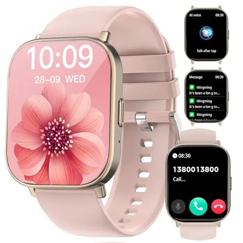 Smart Watch, 2.01” HD Smart Watches for Women, Fitness Tracker Watch with Blood Pressure/Heart Rate/Sleep Monitor, Bluetooth 5.2 Smartwatch for Android/iOS Phones, IP68 Waterproof Sport Watch (Pink)